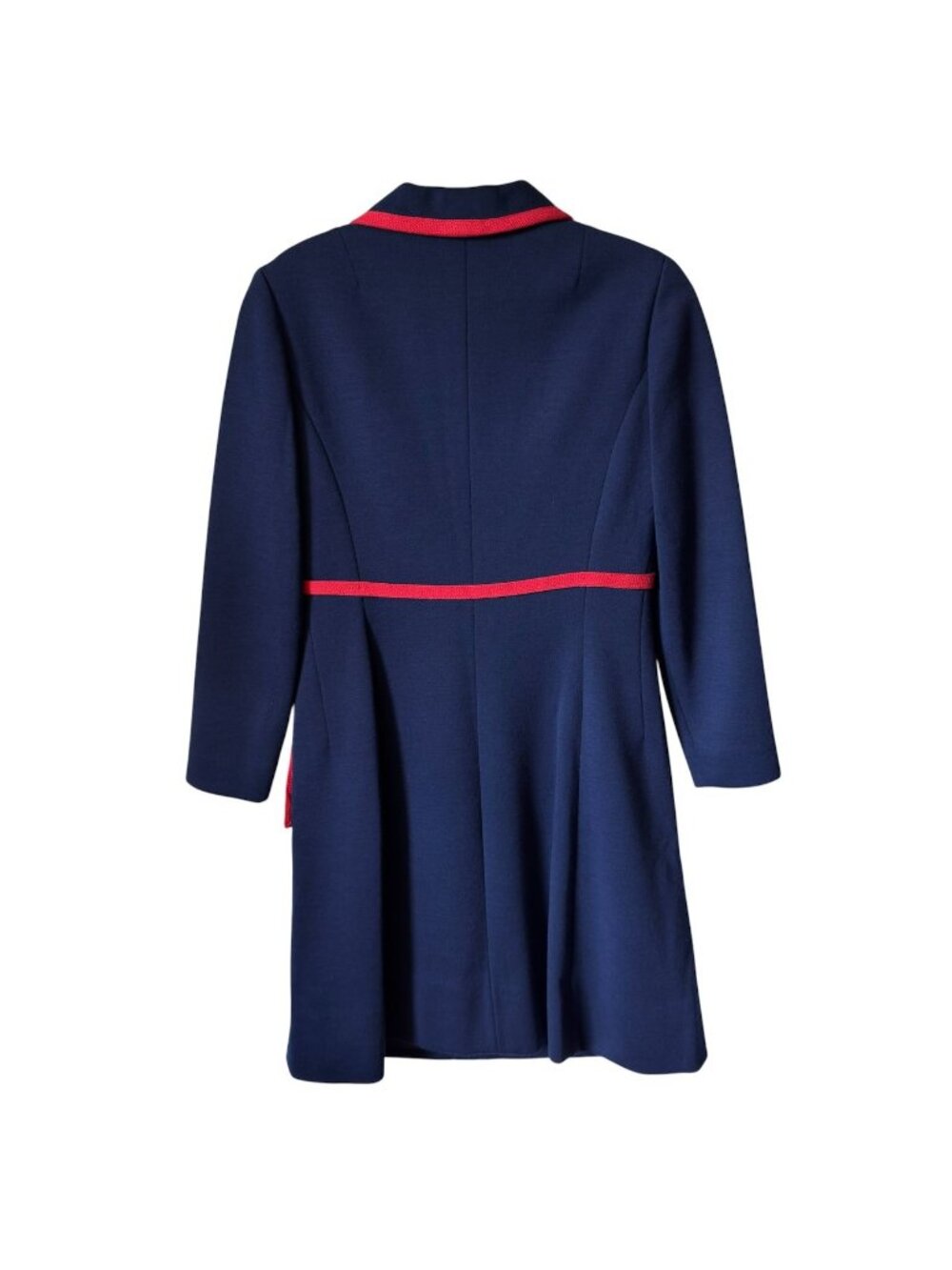 Vintage Rona Coat Dress Medium Worsted Wool Acetate Navy Blue w Red Trim As Is - Picture 3 of 16